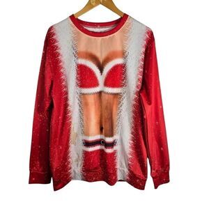 SHEIN Red Santa Illusion Crew Neck Sweater